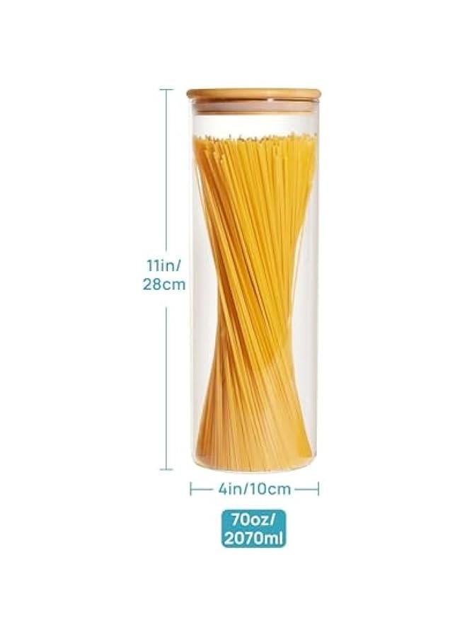 هوكور برطمانات تخزين طعام زجاجية سعة 77 اونصة من ساب وولف، مجموعة من 3 حاويات طعام كبيرة مع اغطية خشبية محكمة الغلق من الخيزران للمعكرونة والمكسرات والدقيق، علب زجاجية للمطبخ وتنظيم المؤن والتخزين، خالية - Image 2