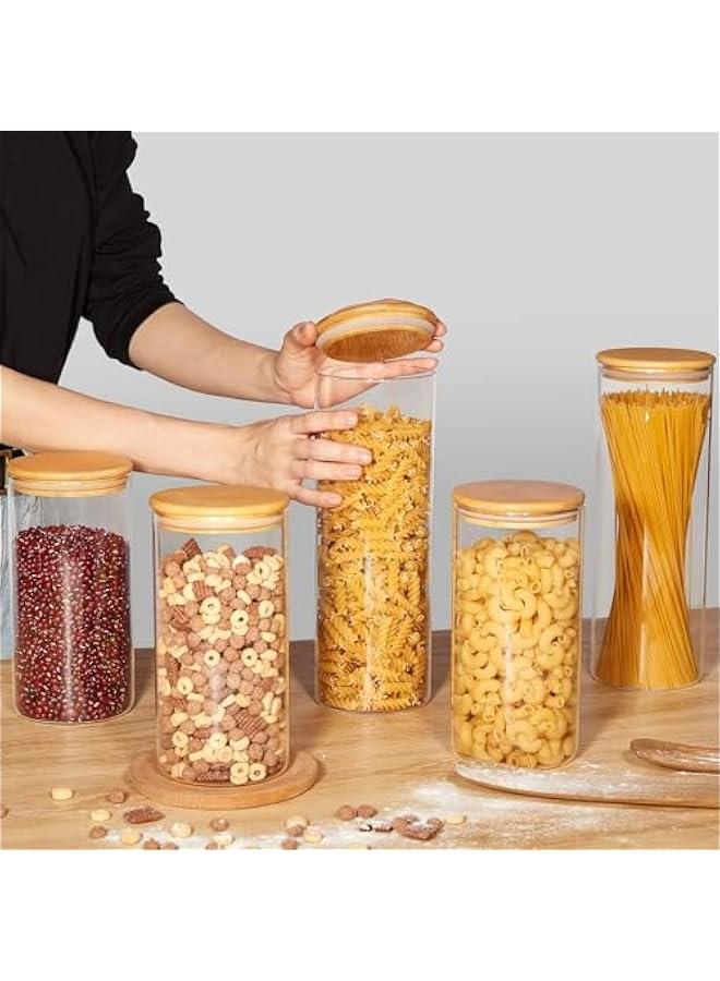 هوكور برطمانات تخزين طعام زجاجية سعة 77 اونصة من ساب وولف، مجموعة من 3 حاويات طعام كبيرة مع اغطية خشبية محكمة الغلق من الخيزران للمعكرونة والمكسرات والدقيق، علب زجاجية للمطبخ وتنظيم المؤن والتخزين، خالية - Image 3