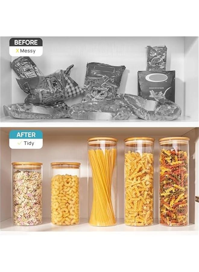 هوكور برطمانات تخزين طعام زجاجية سعة 77 اونصة من ساب وولف، مجموعة من 3 حاويات طعام كبيرة مع اغطية خشبية محكمة الغلق من الخيزران للمعكرونة والمكسرات والدقيق، علب زجاجية للمطبخ وتنظيم المؤن والتخزين، خالية - Image 4