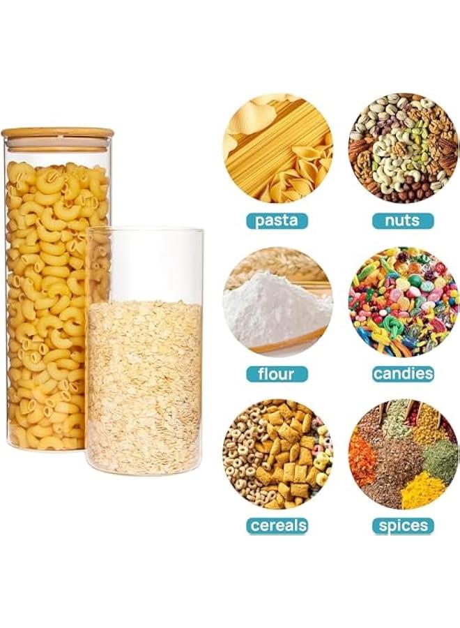 هوكور برطمانات تخزين طعام زجاجية سعة 77 اونصة من ساب وولف، مجموعة من 3 حاويات طعام كبيرة مع اغطية خشبية محكمة الغلق من الخيزران للمعكرونة والمكسرات والدقيق، علب زجاجية للمطبخ وتنظيم المؤن والتخزين، خالية - Image 5