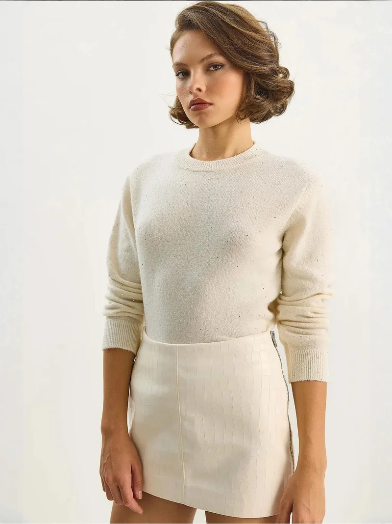 Bianco Lucci LUCCI Crew Neck Knit Sweater