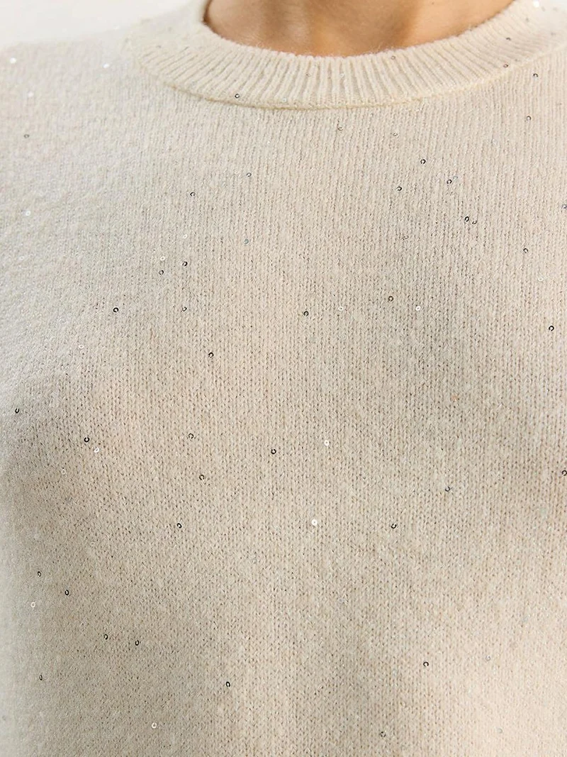 Bianco Lucci LUCCI Crew Neck Knit Sweater