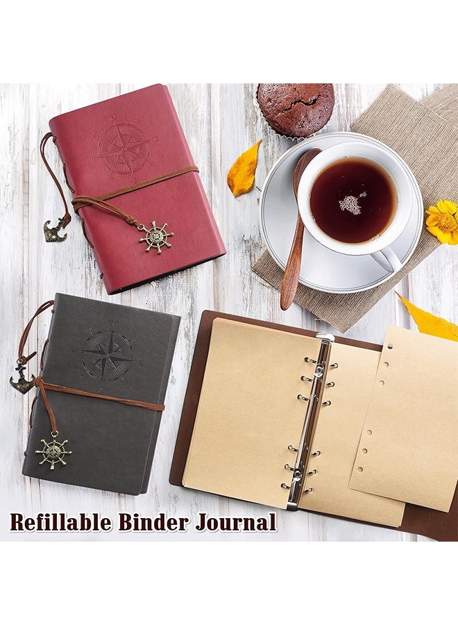 Organizer Leather Writing Journal Notebook, A5 Vintage Nautical Spiral Blank String Diary Notepad Sketchbook Travel to Write in, Unlined Paper, Retro Pendants, Classic Embossed, Coffee - Image 5