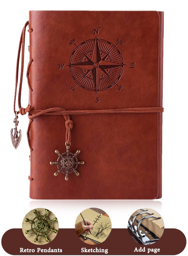 Organizer Leather Writing Journal Notebook, A5 Vintage Nautical Spiral Blank String Diary Notepad Sketchbook Travel to Write in, Unlined Paper, Retro Pendants, Classic Embossed, Coffee - Image 1