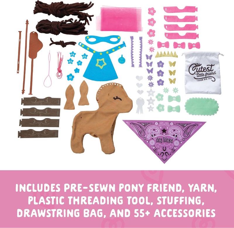 Craft Tastic Craft- Tastic - Make a Friend Pony - Mini Sewing Kit, Arts and Crafts, Kids Crafts, Art Supplies, Craft Kit Makes 1 Easy-to-Sew Stuffie with Clothes & Accessories, Bonus Travel Tote Included Ages 5+ - Image 2