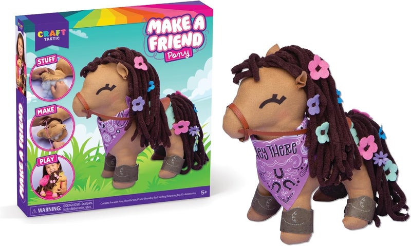 Craft Tastic Craft- Tastic - Make a Friend Pony - Mini Sewing Kit, Arts and Crafts, Kids Crafts, Art Supplies, Craft Kit Makes 1 Easy-to-Sew Stuffie with Clothes & Accessories, Bonus Travel Tote Included Ages 5+ - Image 1