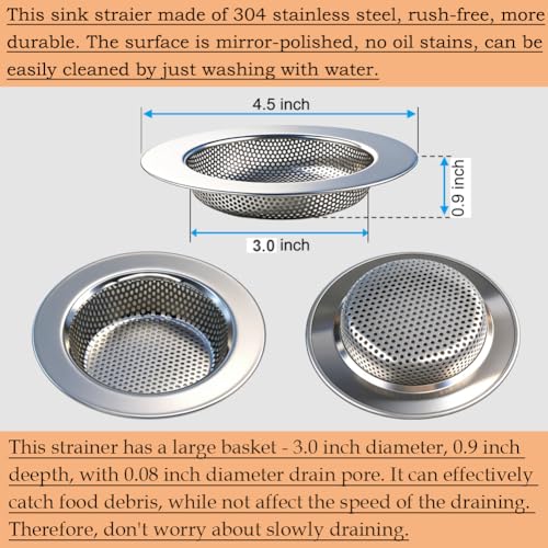 Seatery 2PCS Kitchen Sink Strainers, Sink Drain Filter, Sink Basket Strainer, 4.5 Inch Stainless Steel Sink Drain Strainer, Food Scraps Catcher for Kitchen - Image 2