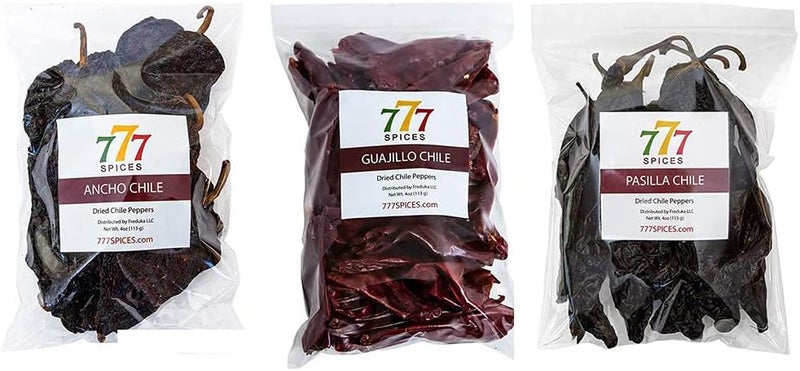 Mexican Chiles 3 Pack - Guajillo, Ancho, and Pasilla Whole Dried Chili Peppers (4oz each) - Image 1