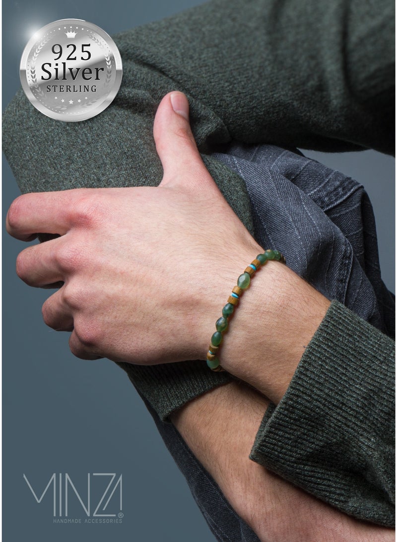 Minza ” Shah Maqsood ” Afghan turquoise and Shah Maqsood stones, Handmade Bracelet for Men, Beaded Bracelet, Wood - Hemp thread Bracelet, Jewelry for Casual & Special Occasion - Image 1