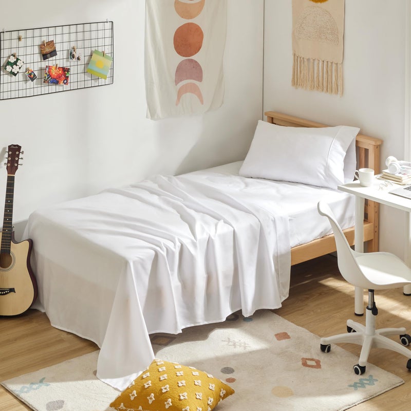 SLEEP ZONE 3 Pieces Bed Sheet Set  Microfiber Bed Sheet Twin XL Size  Soft & Breathable Bedding Sheet Set  Deep Pocket Fitted Sheet  Flat Sheet and Pillowcase (White. Twin XL) - Image 2