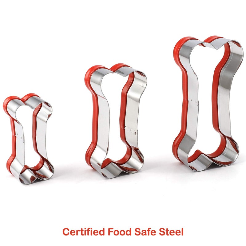 COOKIEQUE 3-Piece Dog Bone Cookie Cutters Set - Dog Treats Cutters, Bone Shapes, 2.4" to 3.9" Soft PVC Coated - Image 5