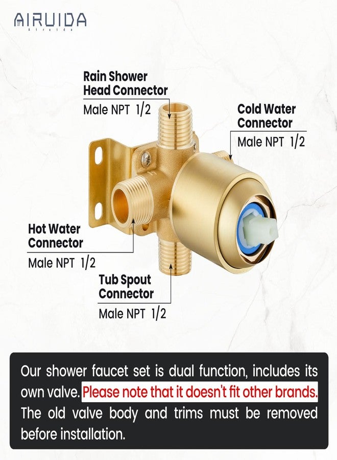 Airuida Bathroom Tub Shower Faucet Set Shower Head and Handle Set Bathtub Faucet Set Complete with Rough-in Valve Trim Kit with 8 Inch Round Shower Head,Brushed Gold - Image 2