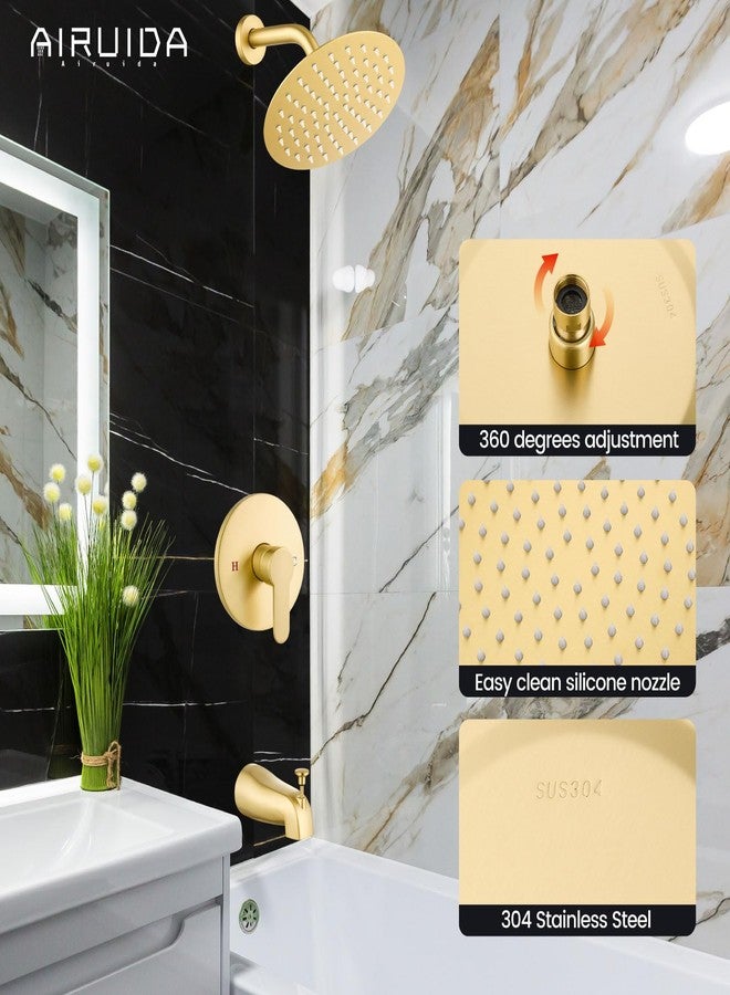 Airuida Bathroom Tub Shower Faucet Set Shower Head and Handle Set Bathtub Faucet Set Complete with Rough-in Valve Trim Kit with 8 Inch Round Shower Head,Brushed Gold - Image 4