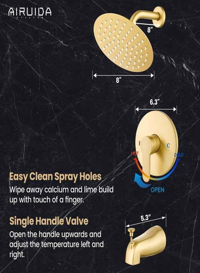 Airuida Bathroom Tub Shower Faucet Set Shower Head and Handle Set Bathtub Faucet Set Complete with Rough-in Valve Trim Kit with 8 Inch Round Shower Head,Brushed Gold - Image 3