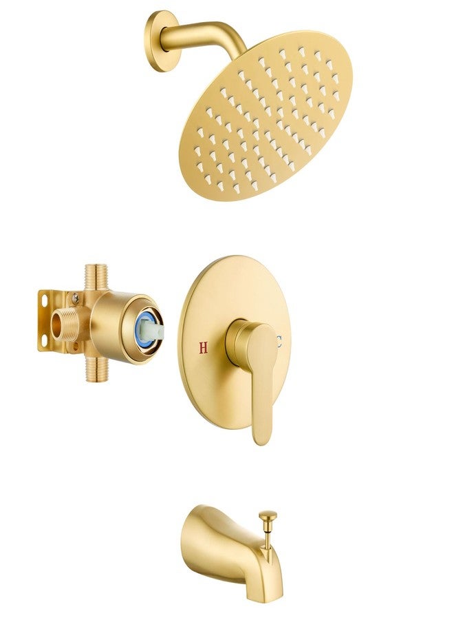 Airuida Bathroom Tub Shower Faucet Set Shower Head and Handle Set Bathtub Faucet Set Complete with Rough-in Valve Trim Kit with 8 Inch Round Shower Head,Brushed Gold - Image 1