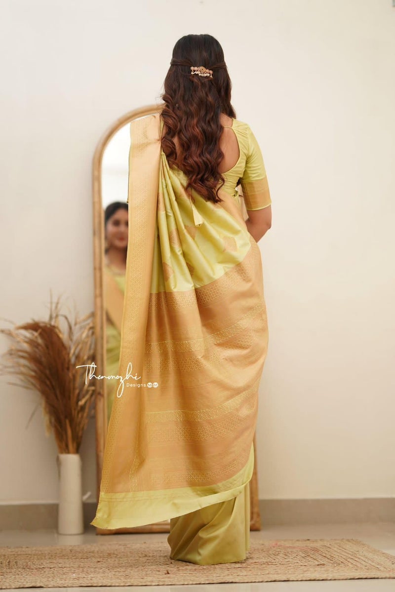 Vivatra Women Banarasi Soft Silk Saree | Jacquard Weaving with Rich Pallu & Border | Includ Matching Utitched Blouse Piece (VT-KP-6015-Yallow) - Image 5