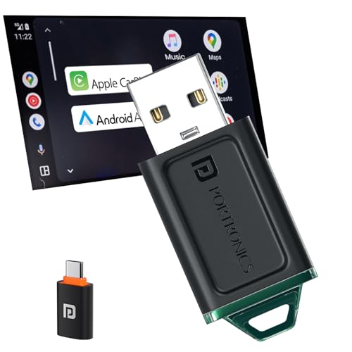Portronics Tune Lite, Mini 2-in-1 Wireless CarPlay/Android Auto Receiver, Converts Wired to Wireless, Plug & Play, Only for Cars with OEM Installed Wired Android Auto/CarPlay, Android 12+ & iOS 15+ - Image 1