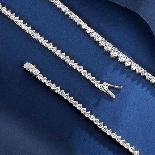 GEMSME قلادة تنس جيمسمي 3 مم متدرجة، مطلية بالذهب الأبيض عيار 18، قلادة تنس كلاسيكية مستديرة من الزركونيا المكعبة 3.0 مم للنساء (18 بوصة) - Image 3