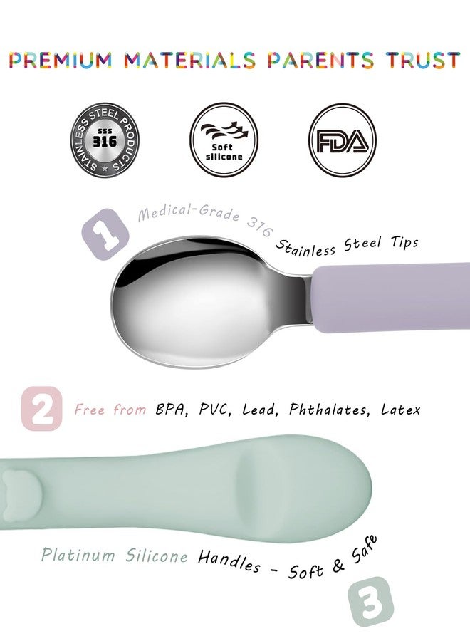 Bakpoco 6PCS Toddler Utensils, 316 Stainless Steel Baby Safe Forks + Spoons with Silicone Handle, BPA Free Dishwasher Safe Kids Silverware Cutlery with Box, Sage/Blush/Lilac - Image 2