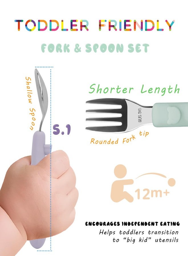 Bakpoco 6PCS Toddler Utensils, 316 Stainless Steel Baby Safe Forks + Spoons with Silicone Handle, BPA Free Dishwasher Safe Kids Silverware Cutlery with Box, Sage/Blush/Lilac - Image 3