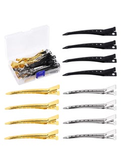 Rustark 45pcs 3 Colors Duck Billed Hair Clips Kit 3.5 Inch Metal Alligator Curl Clips with Holes Duck Bill Clips No-Trace Pin Curl Clips Bulk for Women Hair Styling Sectioning Salon 
