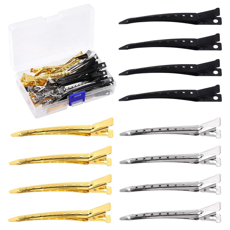 Rustark 45pcs 3 Colors Duck Billed Hair Clips Kit 3.5 Inch Metal Alligator Curl Clips with Holes Duck Bill Clips No-Trace Pin Curl Clips Bulk for Women Hair Styling Sectioning Salon