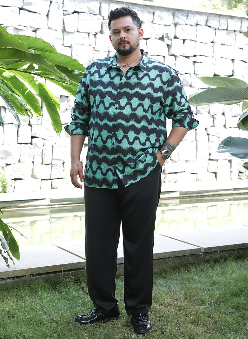 Instafab Plus  Instafab Plus Men's Jungle Green Spiral-Strokes Shirt For Casual Wear | Spread Collar | Long Cuffed Sleeves | Button Closure | Plus Size Shirt Crafted With Comfort Fit For Everyday Wear for Men | Best Price UAE