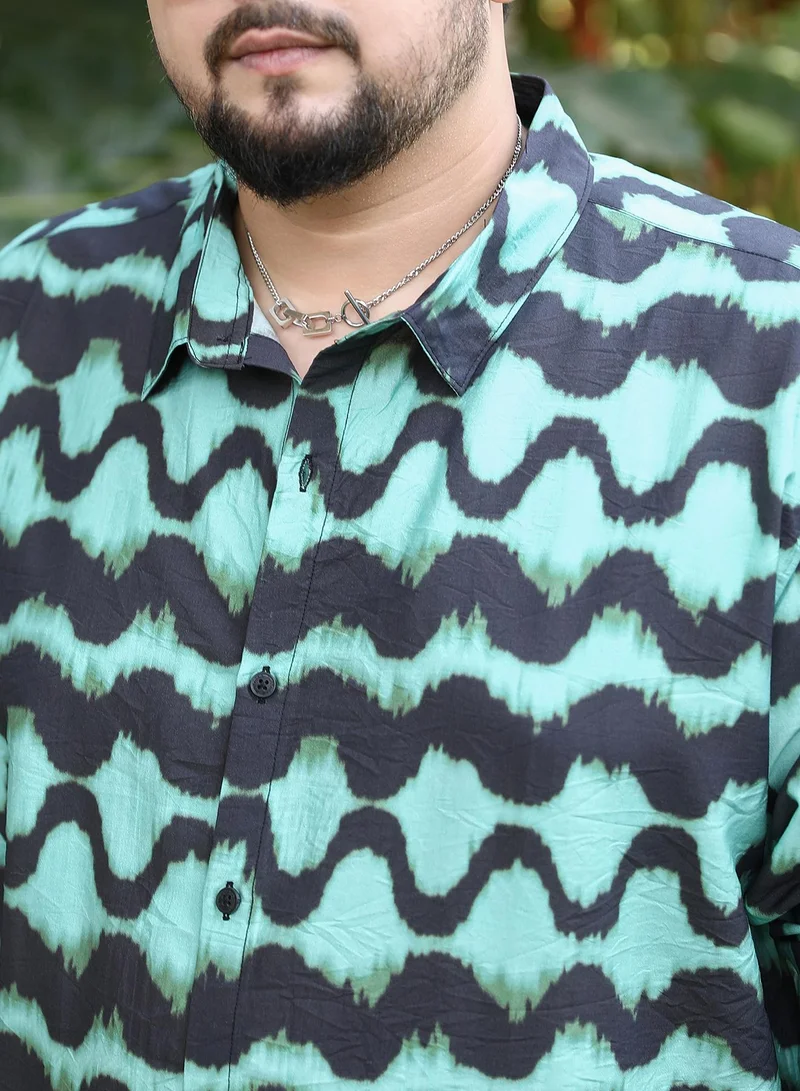 Instafab Plus  Instafab Plus Men's Jungle Green Spiral-Strokes Shirt For Casual Wear | Spread Collar | Long Cuffed Sleeves | Button Closure | Plus Size Shirt Crafted With Comfort Fit For Everyday Wear for Men | Best Price UAE
