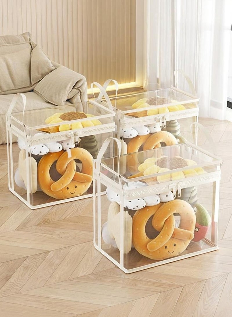 XiuWoo 3-Piece Transparent Dustproof Handheld Zipper with Lid Storage Box, Household Toy Sorting Basket - Image 1