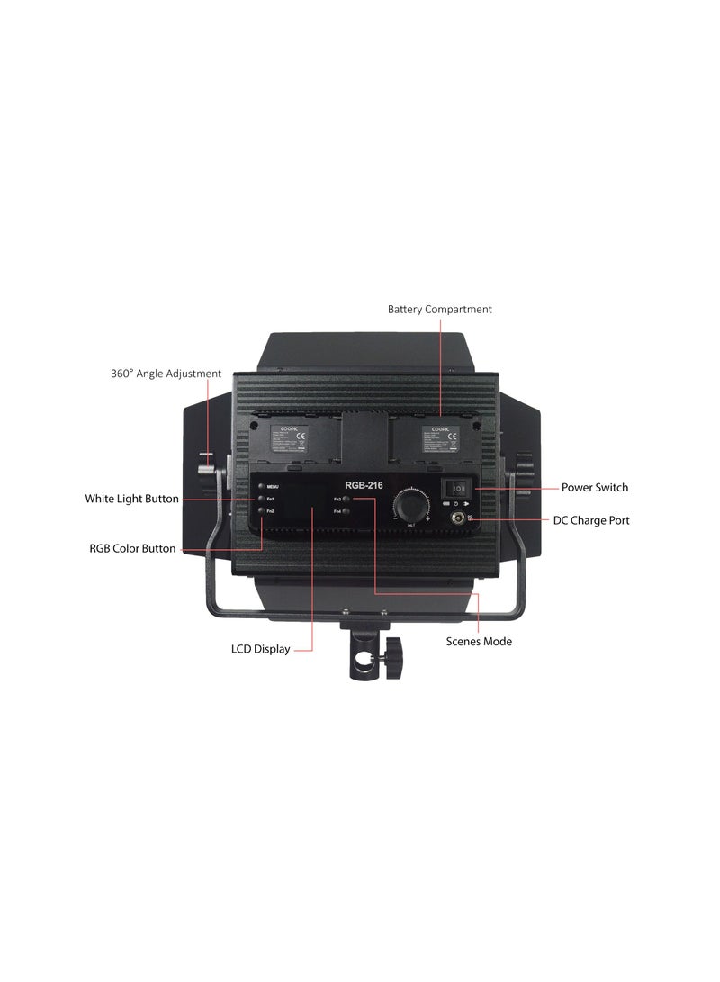 Coopic RGB-216 LED Video Light with 200cm Stand - Image 2