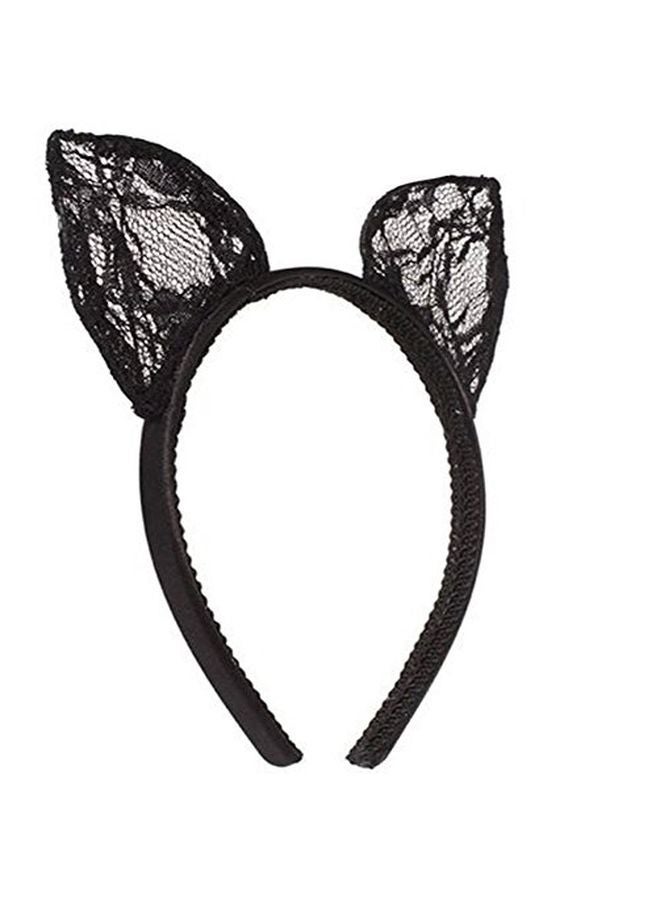 NIBEMINENT Lace Orecchiette Cat Ears Headband Black - Image 1