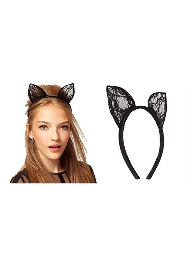 NIBEMINENT Lace Orecchiette Cat Ears Headband Black - Image 2