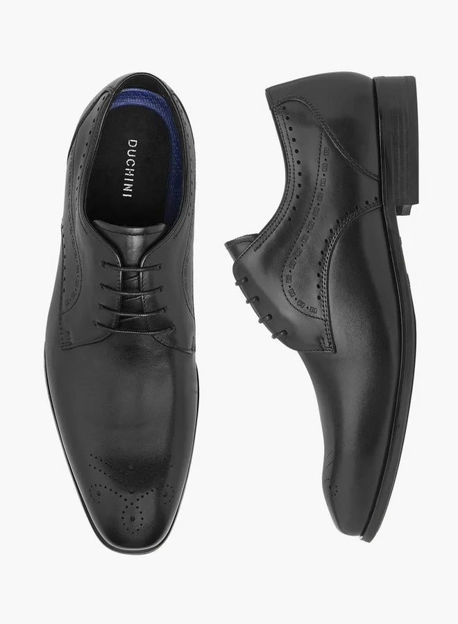 DUCHINI Men's Cutout Detail Derby Shoes with Lace-Up Closure
