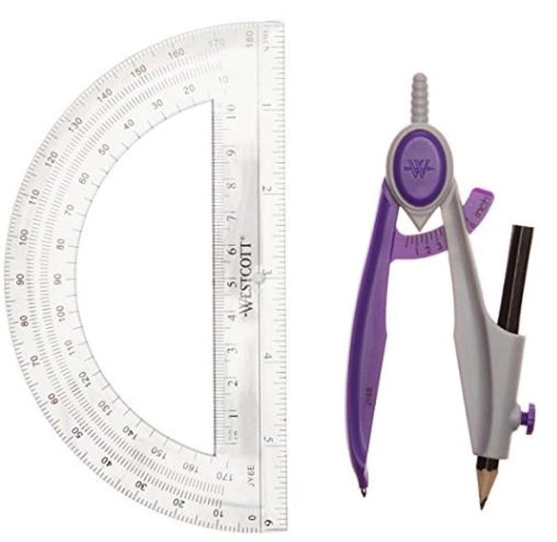 Westcott 14558 2Piece Compass and Protractor Set with New Plastic Pencil for Math Geometry - Image 2