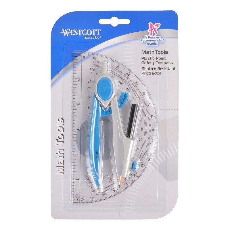 Westcott 14558 2Piece Compass and Protractor Set with New Plastic Pencil for Math Geometry - Image 1