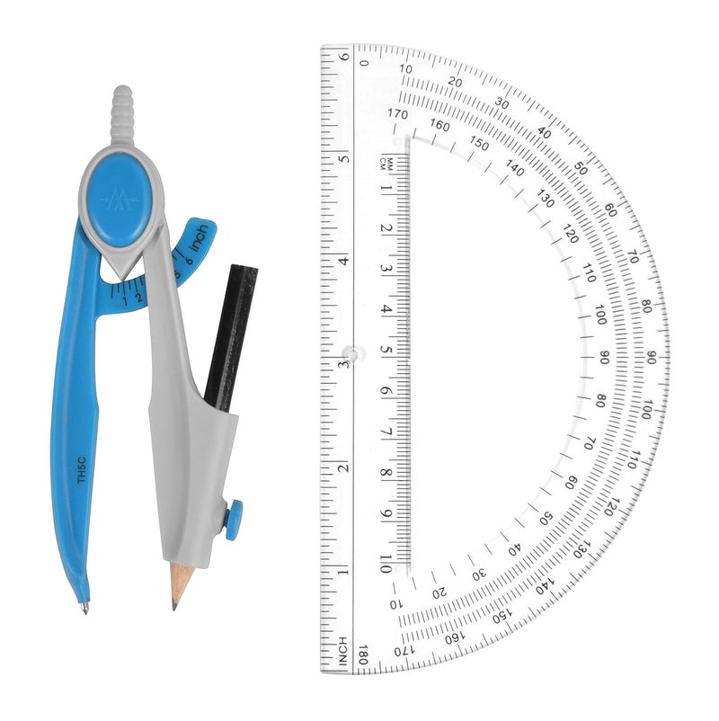 Westcott 14558 2Piece Compass and Protractor Set with New Plastic Pencil for Math Geometry - Image 3