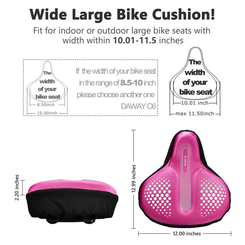 DAWAY C9 Extra Large Comfortable Bike Seat Cushion - Wide Foam Gel Padded Bike Seat Cover for Men Women Comfort, Fit for Peloton, Stationary Indoor Exercise, Mountain Road Outdoor Bicycle Saddle, Pink - Image 2