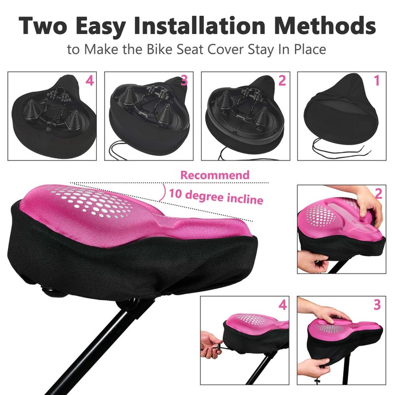 DAWAY C9 Extra Large Comfortable Bike Seat Cushion - Wide Foam Gel Padded Bike Seat Cover for Men Women Comfort, Fit for Peloton, Stationary Indoor Exercise, Mountain Road Outdoor Bicycle Saddle, Pink - Image 5