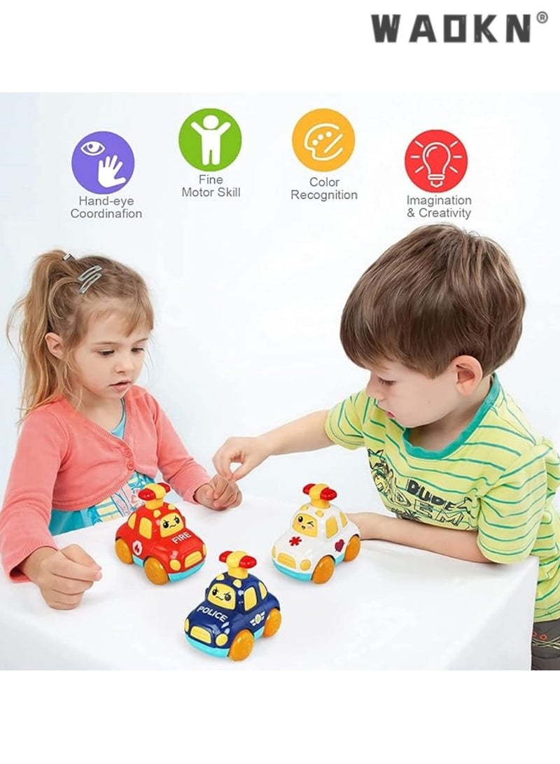 WAOKN Pull Back Cars for Toddlers, Colorful Push and Go Toys for Ages 1-3, 3 Pack Kids Early Educational Vehicles - Perfect for Boys and Girls Birthday Party Favors Gift (Inertial Cars) - Image 5