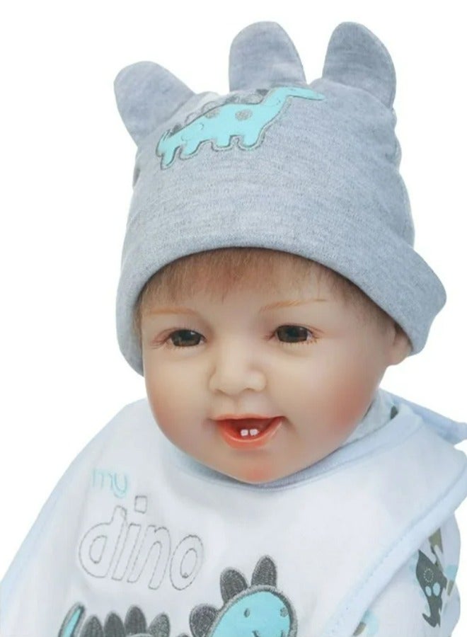 55cm Realistic Reborn Baby Doll,Silicone Vinyl Toddler Doll,Lifelike Baby Toy with Grey Clothes,Baby Gifts - Image 2