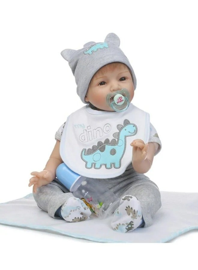 55cm Realistic Reborn Baby Doll,Silicone Vinyl Toddler Doll,Lifelike Baby Toy with Grey Clothes,Baby Gifts - Image 1
