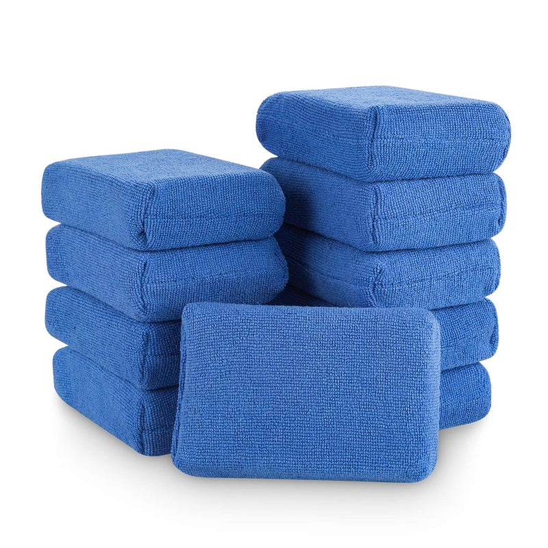 STARVAST Microfiber Sponge Applicators - Pack of 10 Sponges Wrapped in Microfiber Cloths. Strong Inside-Stitches, Great for Applying Wax, Sealants & Other, 12 x 8 x 4cm, Blue - Image 1