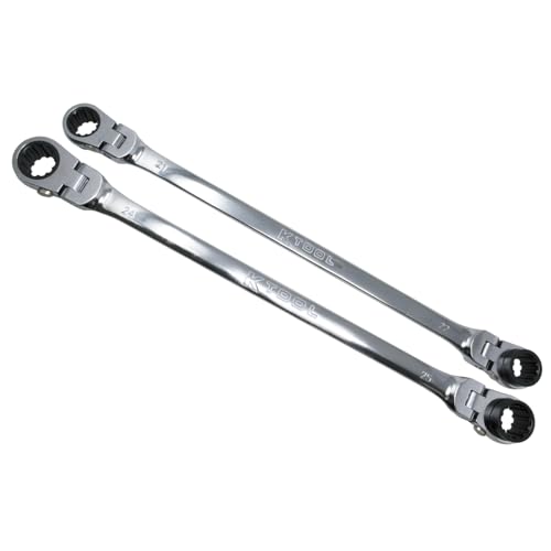 K-Tool International K Tool International XDDBM4 2 Piece Metric Reversible Double Box Ratcheting Wrench Set for Garages, Repair Shops, DIY, Universal Spline, 90 Tooth, 180 Degree Flex Head, Raised Box, 21, 22, 24, 25MM - Image 1