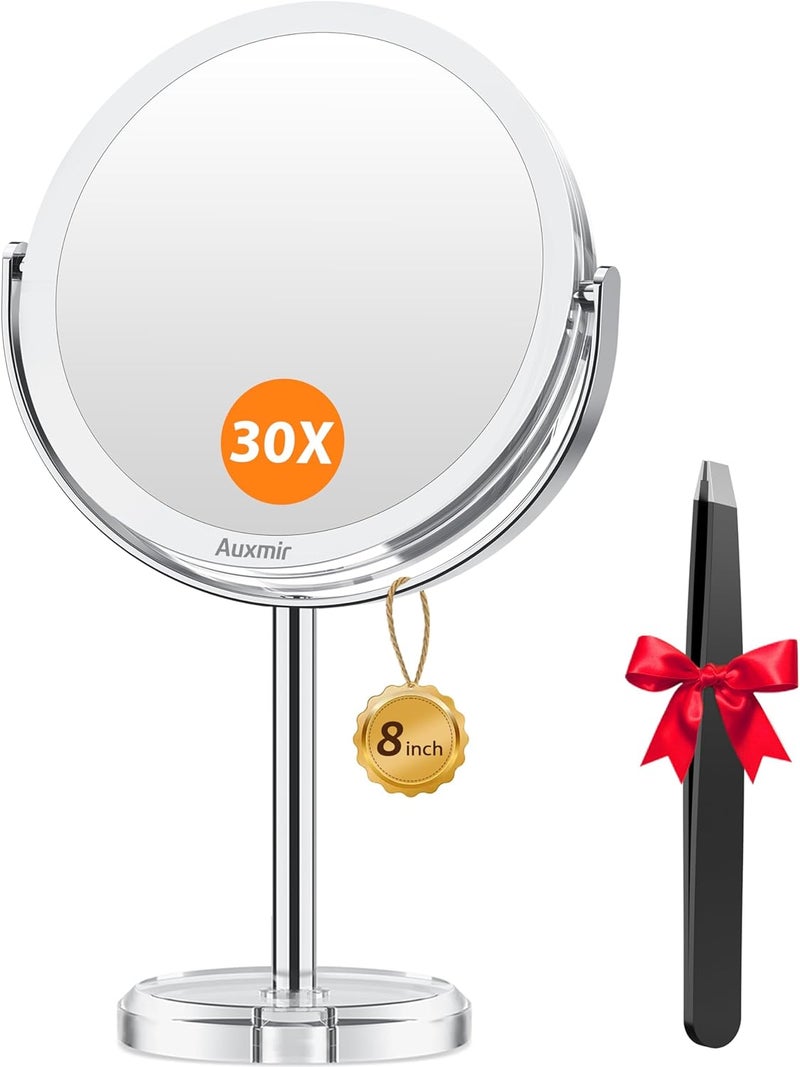 Auxmir 8" Large Double Sided 1X/30X Magnifying Makeup Vanity Mirror, 360° Swivel Tabletop Mirror for Precision Grooming, Shaving & Skincare - Image 1