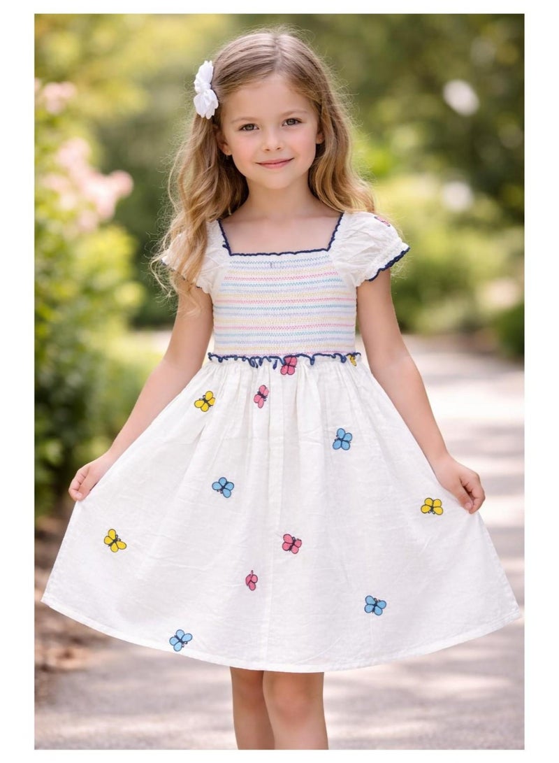 Frock wala 🦋 Girls Butterfly Embroidered Cotton Frock – Soft, Breathable & Summer Comfort Wear - Image 1