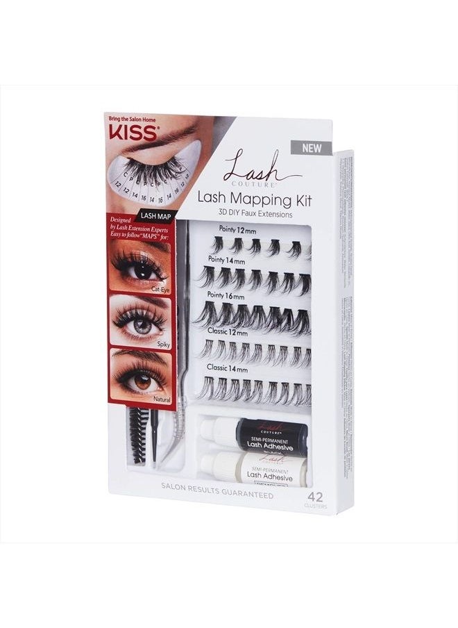 KISS - Lash Couture Lash Mapping Kit with 3 Mapping Stickers, Semi-Permanent Lash Adhesive, Adhesive Remover, Tweezers, Spoolie, Micro Brush, and 42 Lash Clusters - Image 1