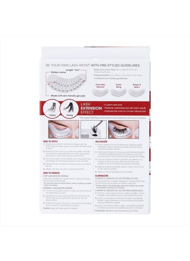 KISS - Lash Couture Lash Mapping Kit with 3 Mapping Stickers, Semi-Permanent Lash Adhesive, Adhesive Remover, Tweezers, Spoolie, Micro Brush, and 42 Lash Clusters - Image 1
