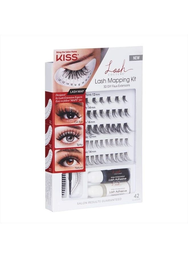 KISS - Lash Couture Lash Mapping Kit with 3 Mapping Stickers, Semi-Permanent Lash Adhesive, Adhesive Remover, Tweezers, Spoolie, Micro Brush, and 42 Lash Clusters - Image 1