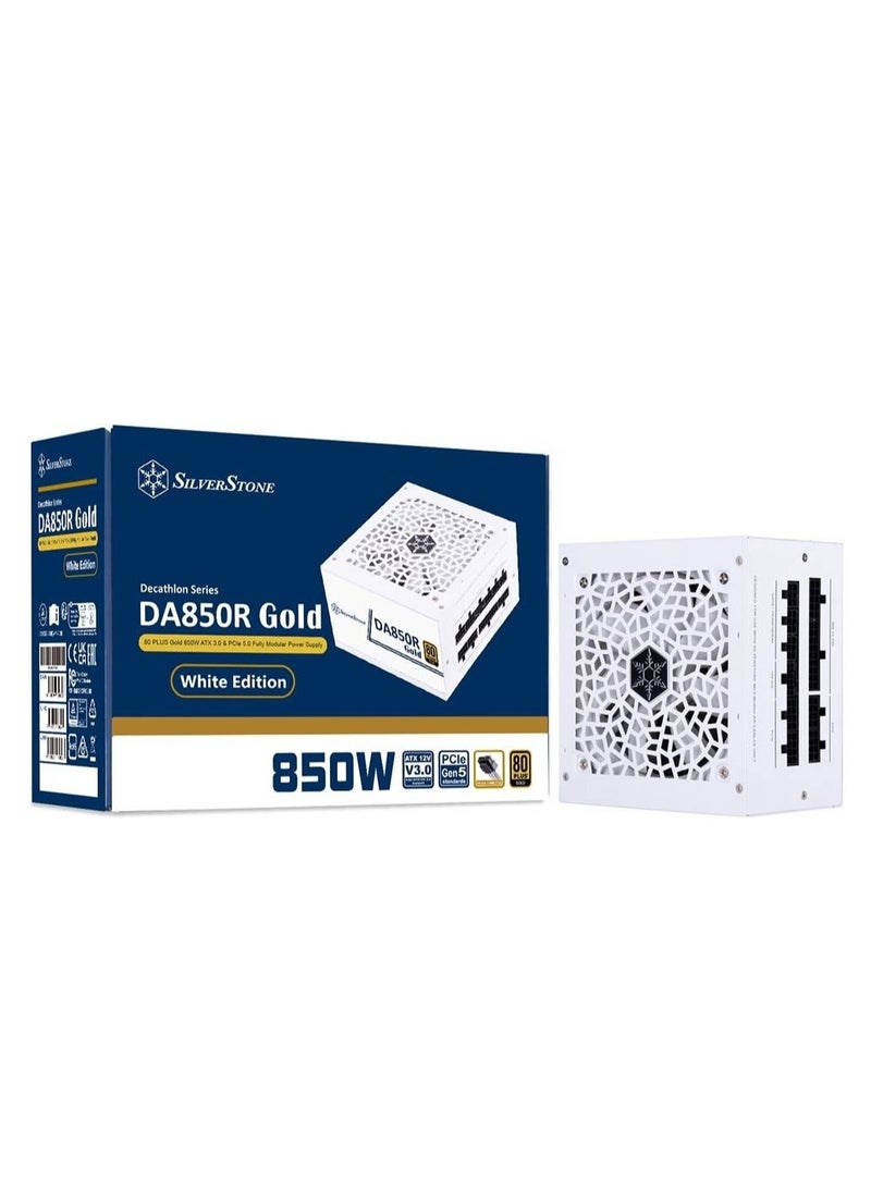 SilverStone Technology - DA850R Fully Modular Power Supply, 80 PLUS Gold, 850W ATX 3.0 & PCIe 5.0, Active PFC, Silent 120mm Fan, Advanced Protections, 12V-2x6 PCIe Connector, White | SST-DA850R-GMA-WWW - Image 1