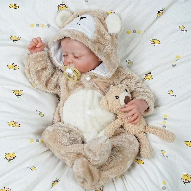 BABESIDE Reborn Baby Doll Clothes Set for 17-22 Inch Dolls Accessories, Cute Bear Baby Doll Clothes Onesie with Hat for Realistic Baby Dolls Girls & Boys, Khaki - Image 4